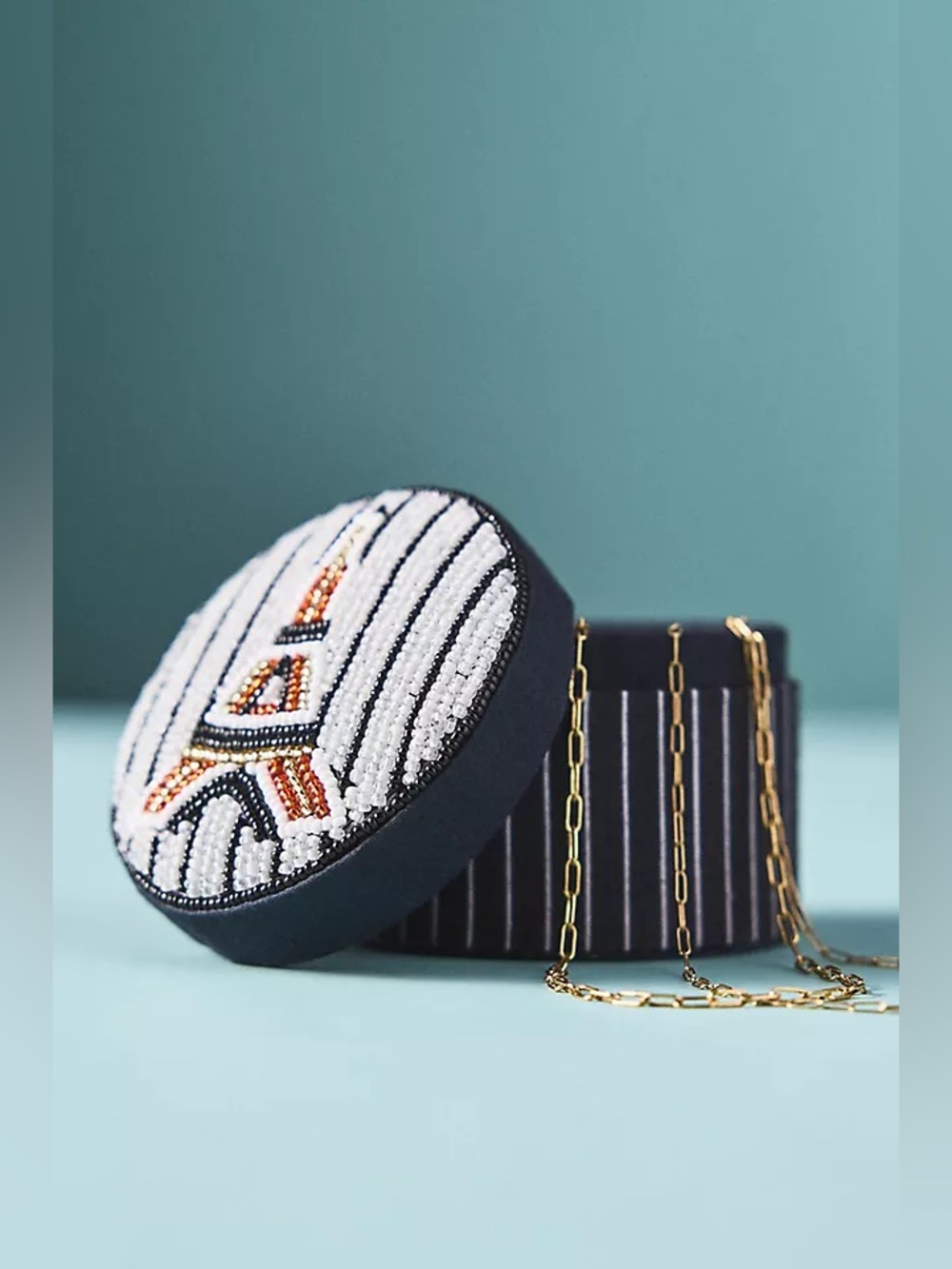 Anthropologie The Fiona Beaded City Lidded Jewelry Box Paris